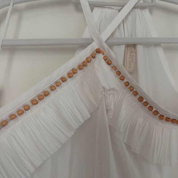 Ramy Brook White Silky Beaded Ruffle Halter Top – Glam Resort Style (Size Small) - Picture 6 of 7